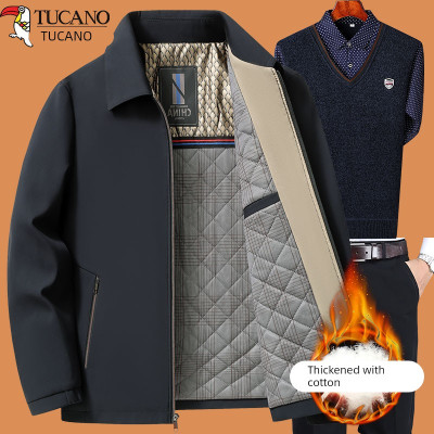 啄木鸟爸爸秋冬装外套装老爸50岁60中老年人男加棉加厚70爷爷棉衣