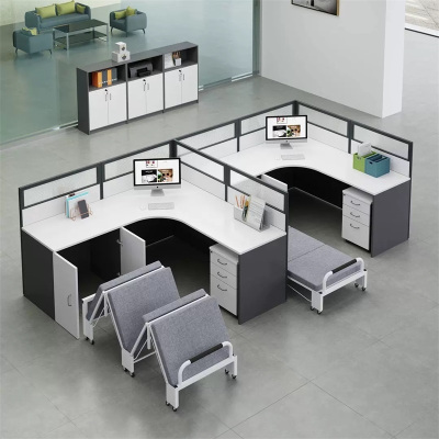 易企采 F型双人位含柜 带午休折叠床办公桌大尺寸卡位职员屏风工位桌
