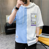 夏季新款男士短袖T恤青春运动韩版潮流连帽圆领休闲宽松T恤男