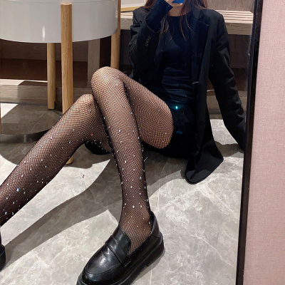 Ideamini黑色丝袜带钻渔网袜亮钻性感黑丝长袜子网红ins潮女烫钻jk黑丝袜丝袜