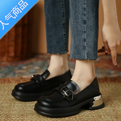 SUNTEK[温水先生]小众乐福鞋女2023春季英伦风厚底小皮鞋一脚蹬单鞋