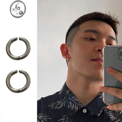 JiMi耳环男大号加粗无需耳洞耳夹朋口耳扣欧美个性百搭耳钉钛钢光面