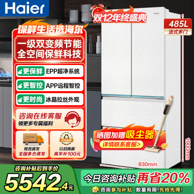 海尔(Haier)485升法式多门零嵌冰箱 全空间保鲜 EPP超净系统 BCD-485WGHFD1BWLU1