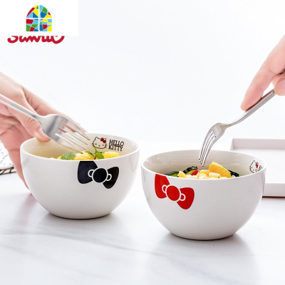 [春季特惠]北欧家用吃饭碗可爱情侣碗陶瓷沙拉甜品碗 FENGHOU 红色蝴蝶结5英寸无彩盒