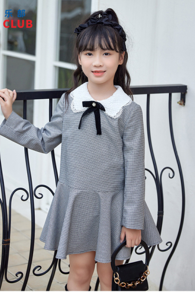[1件3折]铅笔俱乐部童装年秋装新款女童连衣裙中大童千鸟格学院风裙子