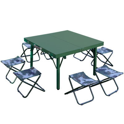易企采 80*80CM一桌八凳作战折叠餐桌手提折叠式餐桌箱式餐桌钢板户外餐桌作战会议桌作训战桌