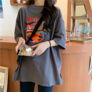 卡通印花夏装韩版女式新款中长款短袖T恤女宽松学生情侣衣服