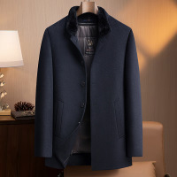 带袖子脱卸内胆中老年男式双面呢羊毛大衣水貂立领保暖呢子大衣男