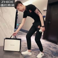SUNTEK网红痞帅男装卫衣套装男春秋潮流韩版帅气立领外套长裤运动服一套卫衣