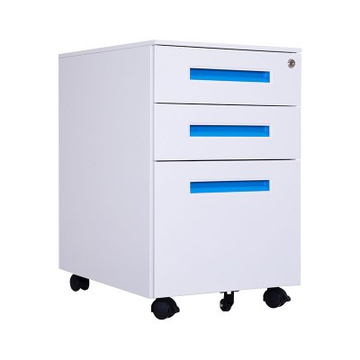 臻远 ZY-HDGB-06 钢制活动柜办公文件柜三抽储物矮柜 一字扣手款蓝色扣手