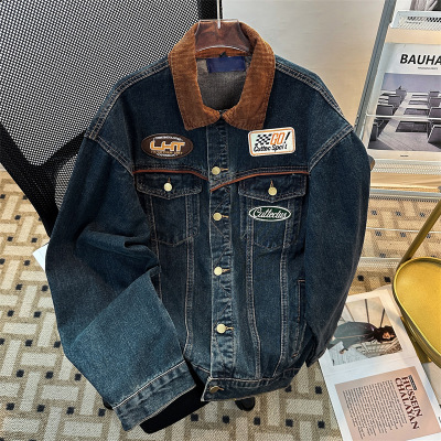 牛仔夹克男春秋季新款美式复古做旧水洗牛仔外套男女同款夹克上衣