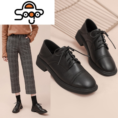 七色王国英伦小皮鞋女2020新款秋冬加绒黑色复古平底百搭学生正装系带单鞋休闲鞋