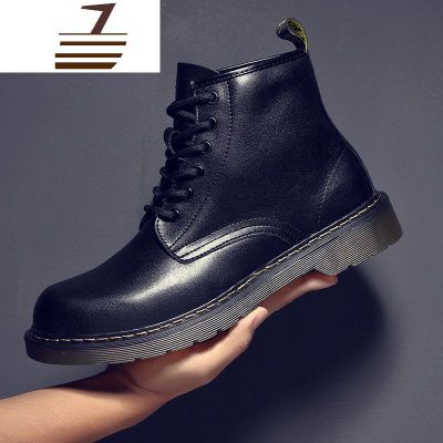 尗卡马丁靴男机车短靴黑色6孔真皮靴子男士帅气英伦高帮潮男皮靴