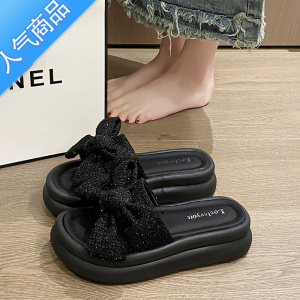 SUNTEK蝴蝶结凉拖鞋女夏外穿2023新款厚底休闲沙滩凉鞋时尚配裙子一字拖