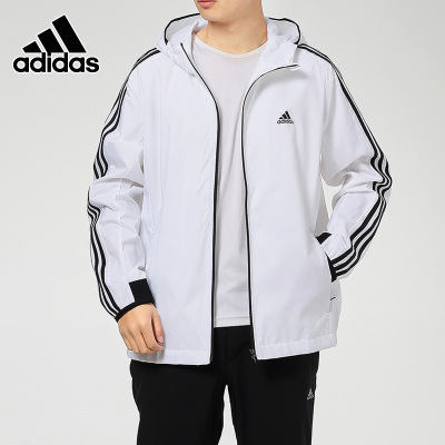 adidas阿迪达斯外套男装2021春季新款连帽白色休闲训练运动服夹克GQ0623