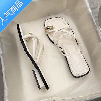 SUNTEK大码凉鞋41一43女宽胖脚夏季女鞋子外穿拖鞋2023新款法式平底凉拖