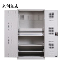 豪利鑫威工具柜加厚铁皮储物柜工厂车间用带抽屉汽修多功能收纳柜通门内二抽柜灰白色