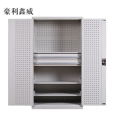 豪利鑫威工具柜加厚铁皮储物柜工厂车间用带抽屉汽修多功能收纳柜通门内二抽柜灰白色