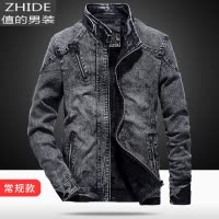 SUNTEK新款黑色牛仔夹克男2020春季休闲男士外套修身韩版冬装加绒男装潮夹克