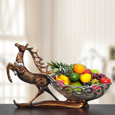 高档麋鹿水果盘欧式创意家居客厅卧室会所酒店装饰品树脂摆件乔迁礼品商礼品送客户开业礼品仿木色麋鹿果盘默认颜色