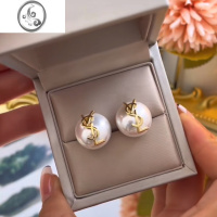 JiMi字母珍珠法式耳钉女气质名媛小香风耳环独特复古设计感显脸小耳饰