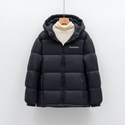 休闲鸭绒短款面包服羽绒服女连帽加厚冬季简约纯色外套_331