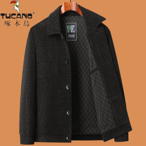 啄木鸟爸爸秋装中年毛呢夹克男士外套春秋季中老年呢子上衣50岁60