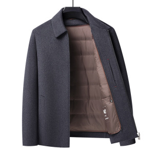 中年双面呢羊毛茄克中年男秋冬商务立领白鸭绒内胆羊毛双面呢夹克