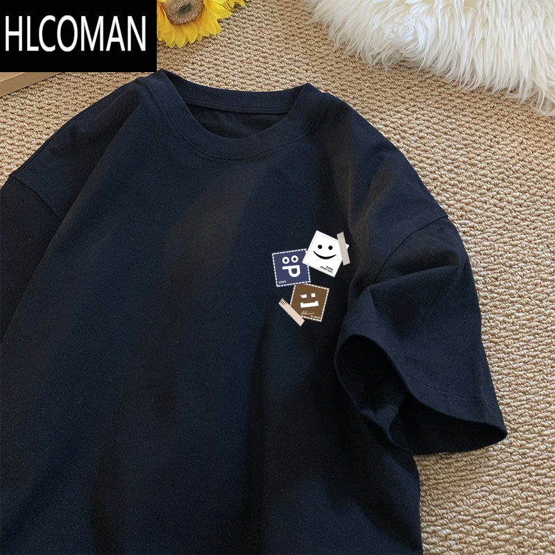 HLCOMAN港风潮流休闲男士t恤短袖新款夏季日系小众大码260g半袖