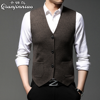 千锦鸟(Qianjinniao)春秋季新款针织开衫马甲男中青年商务休闲百搭V领针织马甲无袖坎肩毛衣打底开衫