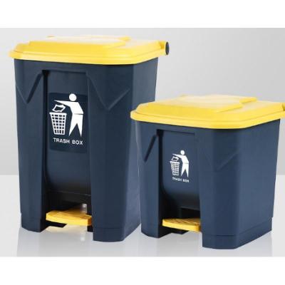 匹牧商用户外分类塑料带盖垃圾桶黄灰80L加厚+脚踏单位:个