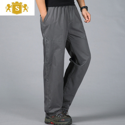 SUNTEK男士休闲裤夏季款棉裤子男宽松直筒西裤中年商务加大码爸爸长裤西裤