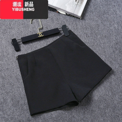 YIBUSHENG短裤女2024新款高腰外穿宽松显瘦休闲雪纺a字阔腿黑色西装短裤