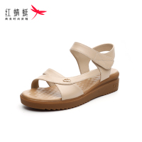 红蜻蜓女鞋2025凉鞋女牛皮厚底软皮软底女鞋一字扣防滑妈妈鞋
