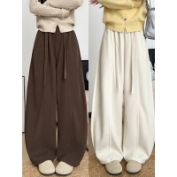 棕色灯芯绒裤女新款秋季加绒直筒裤美拉德慵懒休闲阔腿裤