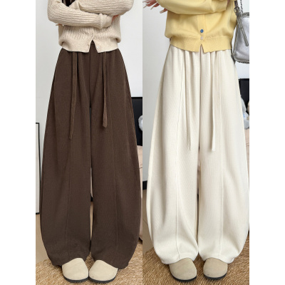 棕色灯芯绒裤女新款秋季加绒直筒裤美拉德慵懒休闲阔腿裤