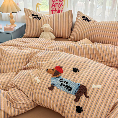 腊肠狗床上四件套A类纯棉加厚磨毛秋冬季卡通床品被套床单笠
