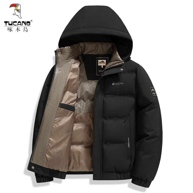 啄木鸟中青年加厚棉衣男士防寒外套冬季可拆卸帽立领商务休闲外套