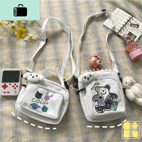 韩国INS古着感卡通可爱百搭小熊帆布小方包日系原宿软妹斜挎包女NEW LAKE女斜挎包