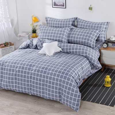 煊煜全棉斜纹三件套床上用品三件套小灰格子三件套被套床单枕套 被套150*210床单160*230+枕套