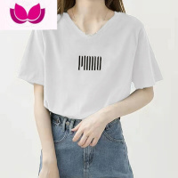 七斓欧货2023年夏季新款正肩V领短袖t恤女墨绿色体恤宽松潮牌上衣