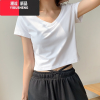 YIBUSHENG季新款短袖T恤女短款白色打底衫小众修身露脐上衣潮宽松