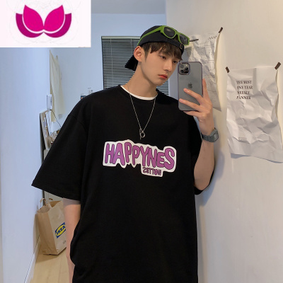 七斓潮牌t恤男新款大码宽松加肥胖子港风高街夏季五分短袖情侣装