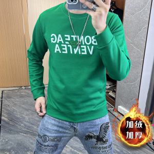 冬季新款加绒加厚卫衣男上衣圆领长袖打底衫欧货保暖秋衣潮64