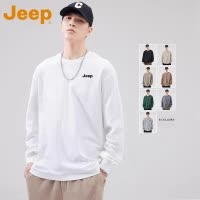 JEEP吉普白色纯棉长袖T恤男士夏季2025新款重磅宽松百搭打底上衣