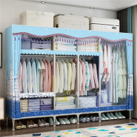 家时光 简易衣柜布衣柜金属非实木组合型双人衣橱加固25mm钢管多个收纳空间衣橱K200