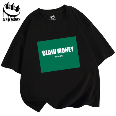 claw money短袖t恤男纯棉潮牌圆领体恤帅气宽松大码方块潮流半袖