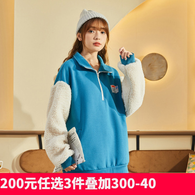 [1折价52.9元,叠加优惠券]唐狮秋冬新款加绒卫衣女韩版拉链宽松高领上衣潮酷小个子外套