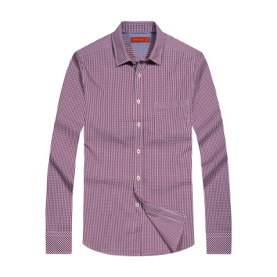 富绅2019格子衬衫男长袖修身纯棉商务休闲青年经典格纹衬衣