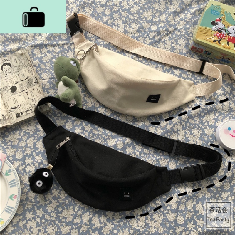 日系原宿学生胸包ulzzang港风INS简约百搭软妹少女腰包帆布斜挎包NEW LAKE男士腰包